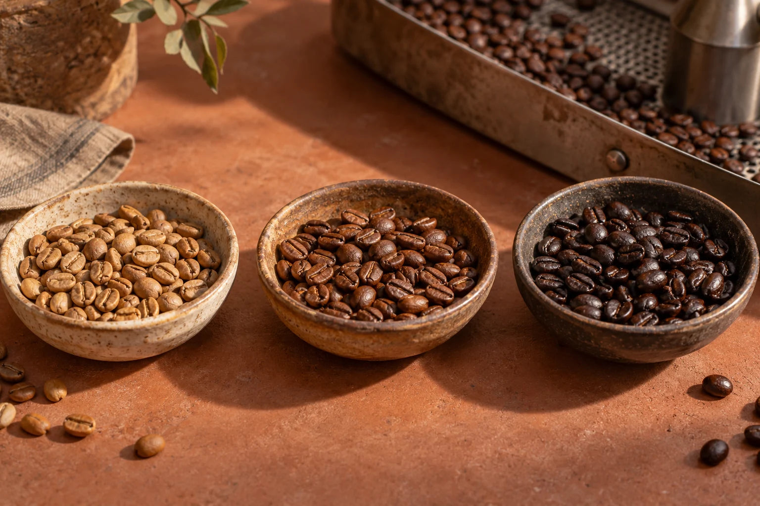 Helle, mittlere und dunkle Kaffeeröstung